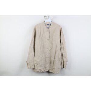 Vintage 90s Gap Womens Medium Lagenlook Linen Button Pocket Jacket Oatmeal Brown